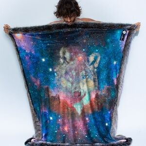 Galaxy Wolf Faux Fur Blanket